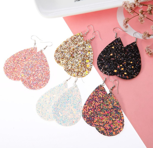 Sequins Teardrop Leather Earrings For Women Shining Surface MultiColors Statement Leather Dangle Earrings Fashion Jewelry UKEN