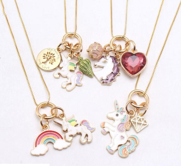 4 Colors kids Unicorn Jewelry Necklace Unicorn Rainbow Pendant necklace kids girl Jewelry gift