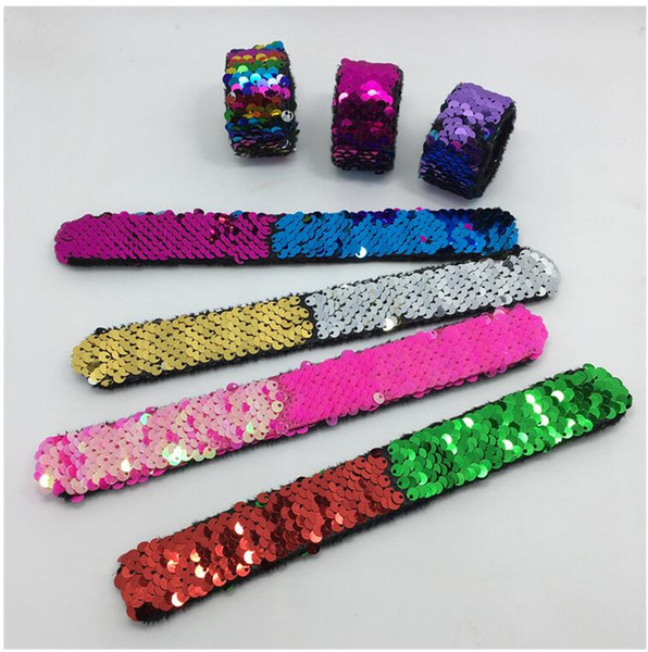 Slap Bracelets For Girls Boys Bling Bling 15 Colors Sequins Mermaid Bracelet Kids Shine Party Wristbands Birthday Gift Free Shipping