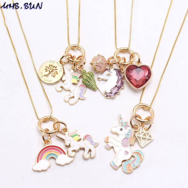 Baby Girls Necklace Kids Alloy Rainbow Unicorn Pendants Toddler Girls Accessories