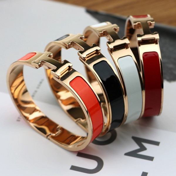 Fashion H Woman Luxury Bracelets Classic Girl Metal Bangles Female Enamel Wristband Lady Party Festival Gift TTA1178