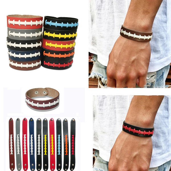 Classic Seam Baseball Wristband Bracelet softball woven Bangles Wrist Strap football Sports Wrist Rope Hand Accessories E3406