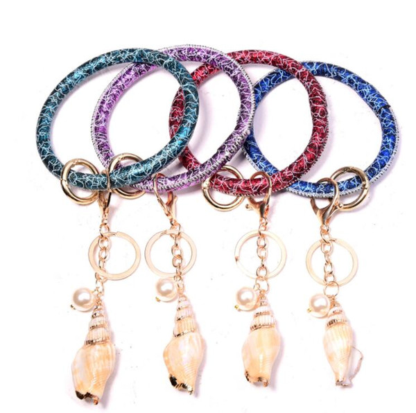 Shell Pendant Bracelet Pu Leather Wrist Key Ring Sports Keychain Bracelets Bangle Shell Bracelet O Keyring Jewelry GGA2676