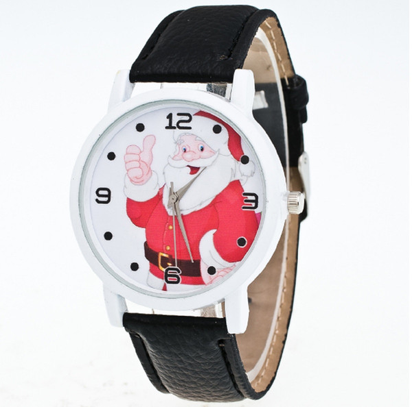 Fashion Casual Christmas Father Analog Quartz Watch Santa Claus Pattern PU Leather Band Arabic Numerals Wrist Watch 1Pc