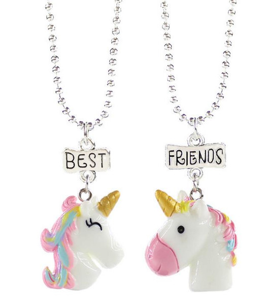 Unicorn Best Friends Silver Plated Chain Necklace Pendant Necklaces Cute Cartoon Animal Jewelry Gift XMAS Birthday Party Present