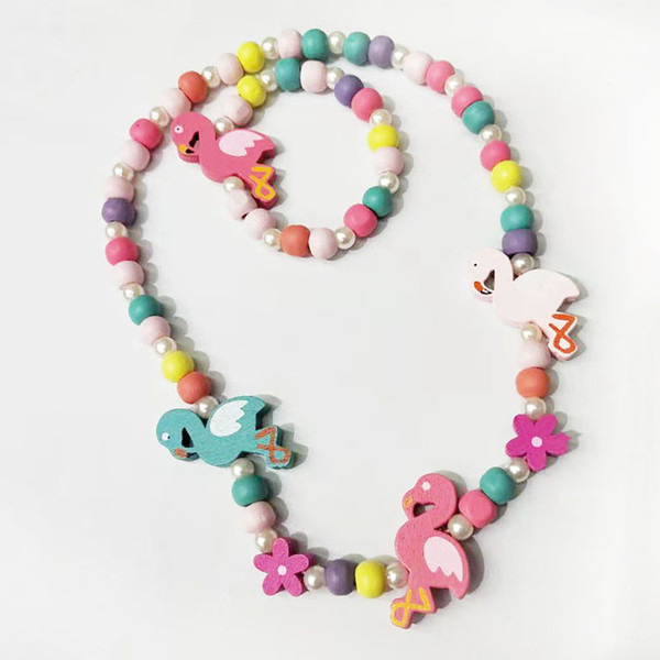 Ins 5 styles kids necklace sets accessory Colorful beads Bird Flower Rainbow Charm Beads necklace+bracelet kids girl Birthday Jewelry gift