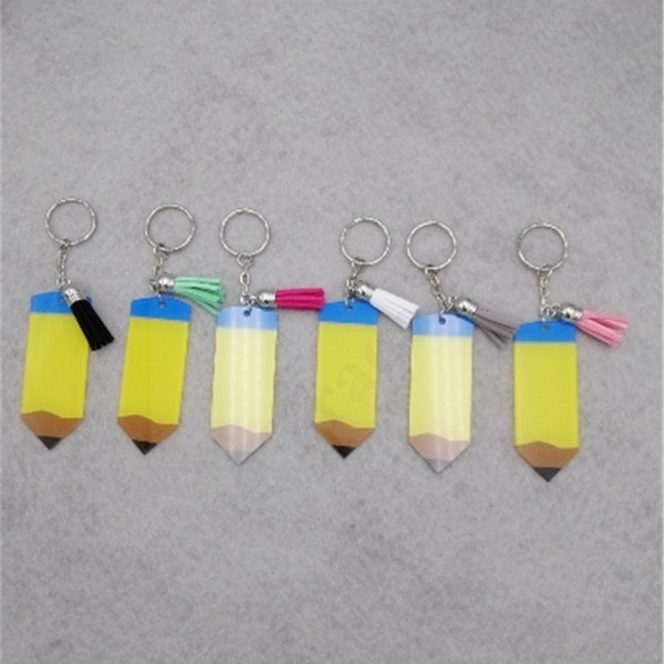 Cute Tassel Keychain Decorative Buckle 8*3CM Acrylic Teacher Gift Multicolor Pencil Dangle Charms Key Chain Christmas Halloween Gift A110401