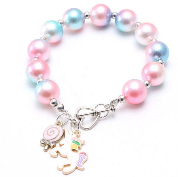 INS 12 styles kids Jewelry Bracelet Colorful Beads love heart Rainbow Charms bracelet Cute Design Princess bracelet for girl Jewelry gift