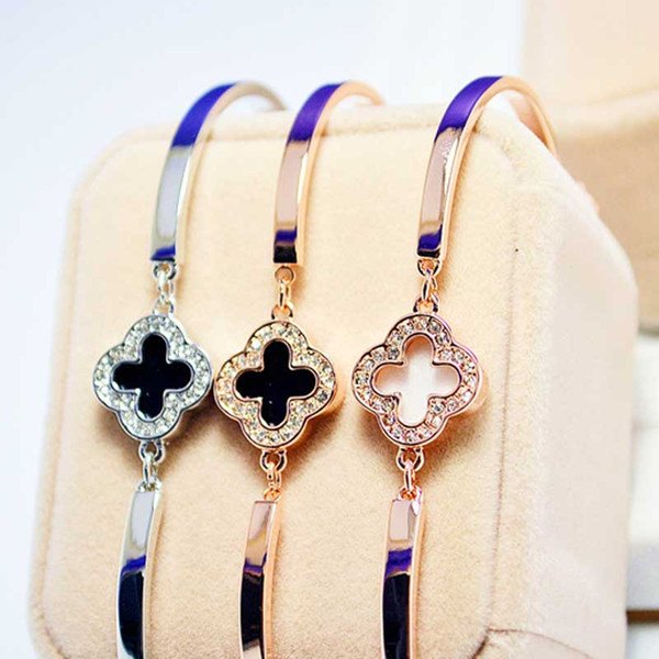 Four-leaf Clasp Bracelet Accessories Girl Jewelry Bracelet Leaf Shape Alloy Color Retention Real Gold Plating Tourism Memorial 40