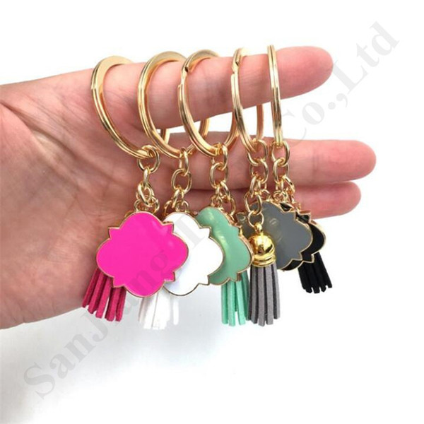 Hot Tassel Keychains Decor 3cm Key Chain Phone Pendant Personalized Monogrammed Quatrefoil Suede Key Ring Multicolor Random Boutique A110402