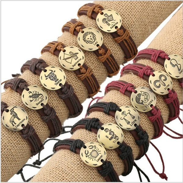 Constellations Bracelets Men 2019 Girls Boys Fashion Jewelry Leather Bracelet Women Casual Personality Zodiac Signs Punk Bracelet Gifts