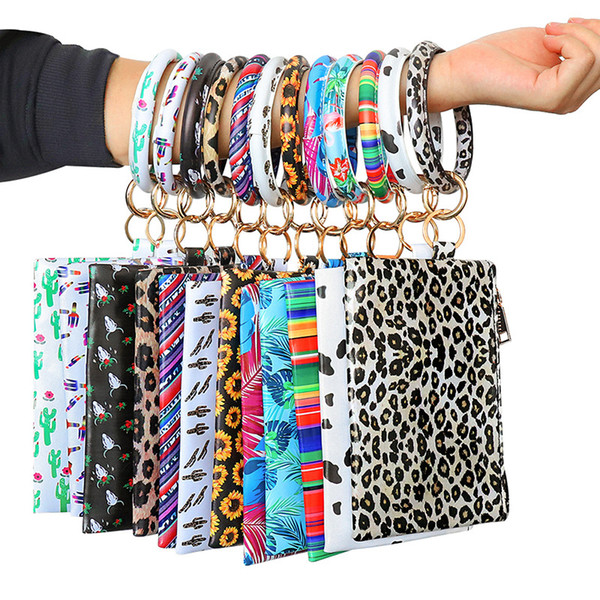 PU Bracelet Keychain Leather Wrist Key Ring Handbag Leopard Bracelets Pendant Purse Lady Clutch Bag Hand Carry Bags Phone Case