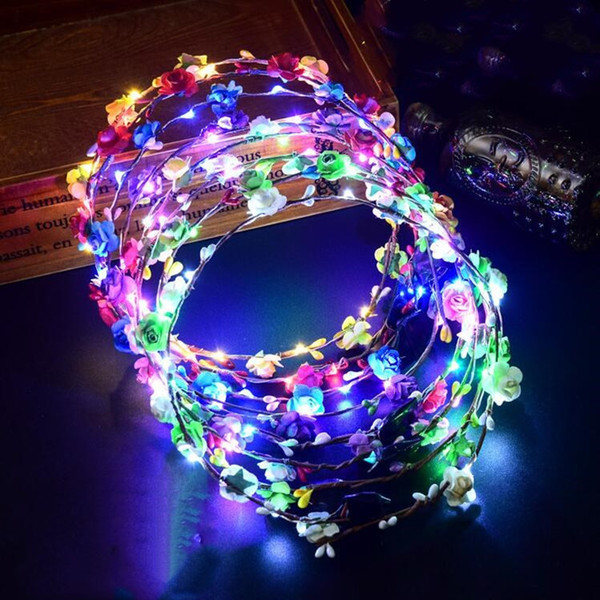 Flashing LED Artificial Light Party Hair Garland Luminous Wreath Wedding Flower Gifts 7 Color WY461Q