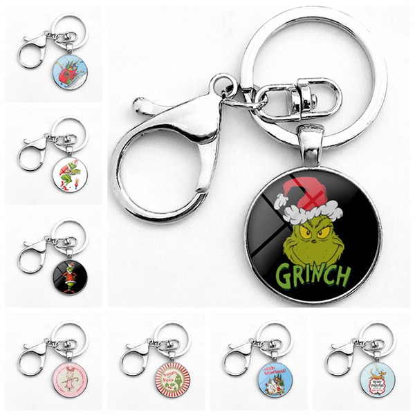 17 styles The Grinch Keychain cartoon Key Ring Christmas Gifts for baby Charms Bag pendant Party Favor C5679