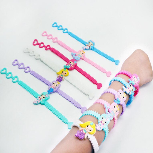 New Fashion Cute Multicolor Mermaid PVC Kids Bracelet Wristband Bangle Birthday Party Home Jewelry Gift Free Shipping