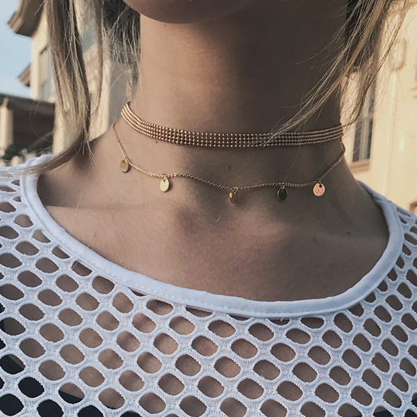 2019 Summer Beach Bohemia Fashion Pendant women choker clavicle necklace Multi-layered Wafer Necklaces Jewelry for big girls C6035