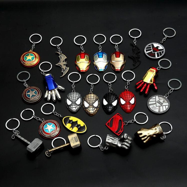 Marvel The Avengers Keychains America Captain Shield Keychain Superhero Thor Hammer Thanos Spider Man Key Ring Jewelry AAA1227