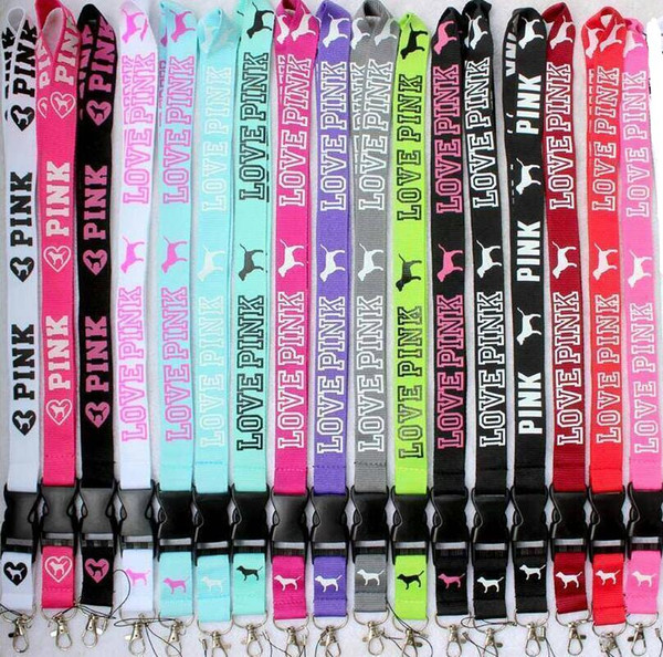 Wholesale lot LOVE PINK LANYARD Black/BLUE/WHITE 15 COLORS available LOVE PINK NECK STRAP FOR CELL PHONE HOT SALE STRING NECK STRAP