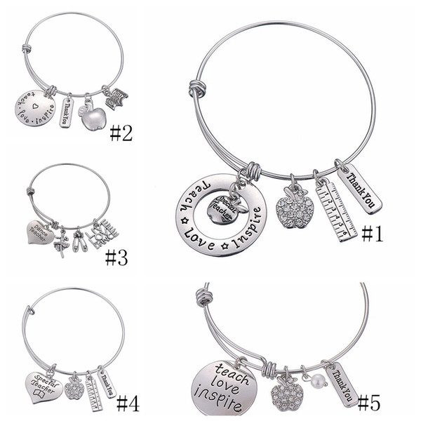 Letters Bracelet Teacher's Day Gift Charms Bangle Love Inspire Teach Bracelets Charm pendant Teacher Jewelry 5styles GGA2004