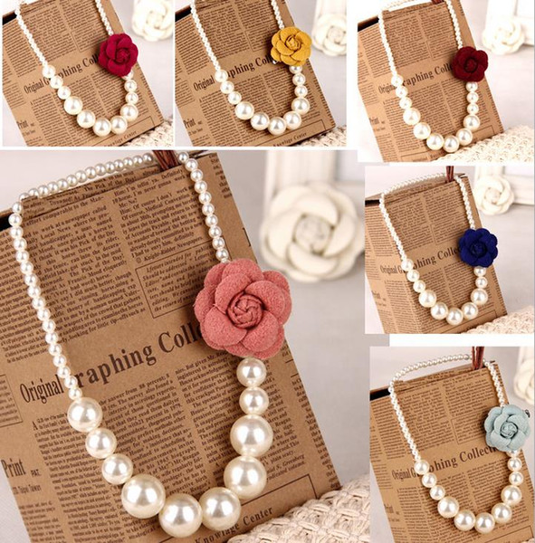 2015 Kids girls Pearls Necklace +3D flower brooch Baby girl princess jewelry babies fashion accessories