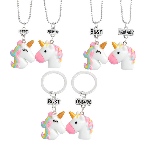 Mix 6 Styles Baby Kids Cartoon Unicorn Necklace Keychain Children Halloween cosplay pendant Jewelry Accessories Christmas Party Gift