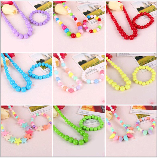 Cute Sweet Candy Color Kids Jewelry 2pcs Children Necklace Bracelet Sets for Girl Gift Multicolor choose