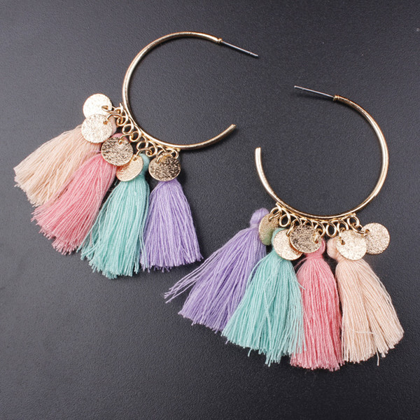 handmade ethnic bohemian thread tassel earrings 2019 9 colors new vintage Jewelry for woman and girls free shipping