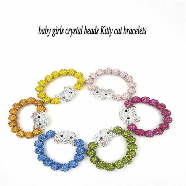 Cute Children Cat Hello Kitty Bracelet for Kids Girls crystal Beads cat Bracelet candy color cat Charm bracelets Jewelry birthday gift