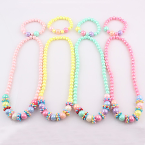 Candy color Handmade Children Beads Jewelry Set Baby Child Kids Simulated Pearl Necklace Bracelet Set Gift for Child free shipping hot sale