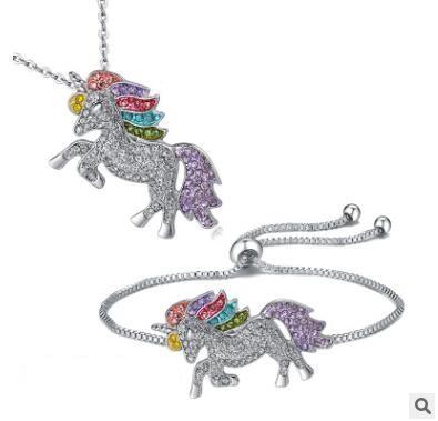 Kids unicorn bracelets necklaces girls adjustable color pony animal crystal bracelet childrens festival birthday gifts jewelry 37