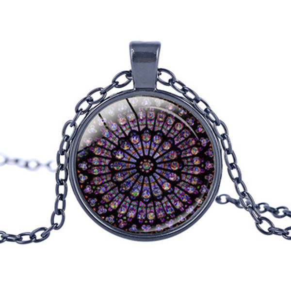 4 color Notre Dame de Paris necklace Paris Cathedral Men and women multicolor stained glass window alloy pendant necklace AA1950 free ship