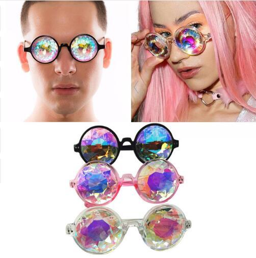 Round kaleidoscope Retro Glasses Women Men Rave Festival Sunglasses Holographic Moasic Glass Colorful Celebrity Party Cosplay Eyewear New