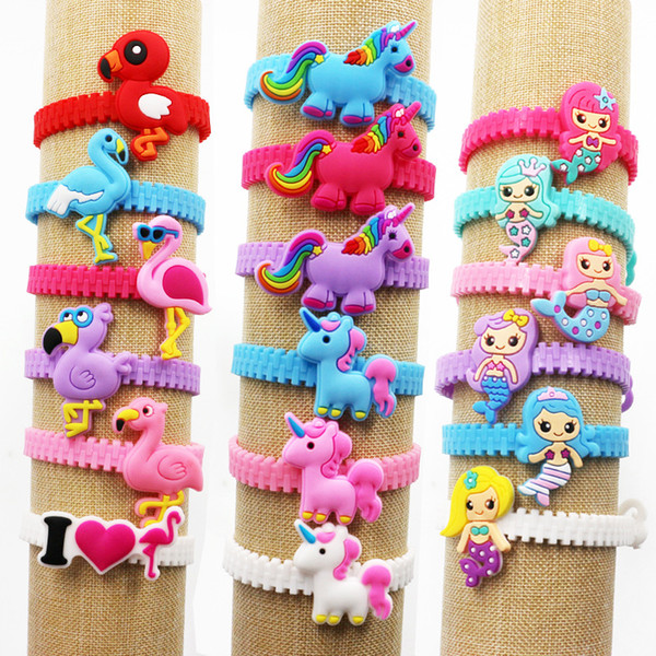 Multi Styles Kids cartoon animals Silicone Wristband 19x1x0.2cm Flamingo Unicorn Mermaid Alpaca pattern cute Bracelet gifts party Concert