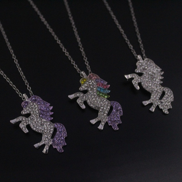 Unicorn Animal Necklace Colorful Crystal Unicorn Necklaces Pendants Rainbow Animal Necklace Unicom Trendy For Women girl