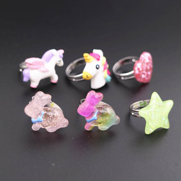 Unicorn Fashion 15mm kids Rings Cartoon floral Childrens Rings Girls finger ring glisten Rings designer hair accessories A4260