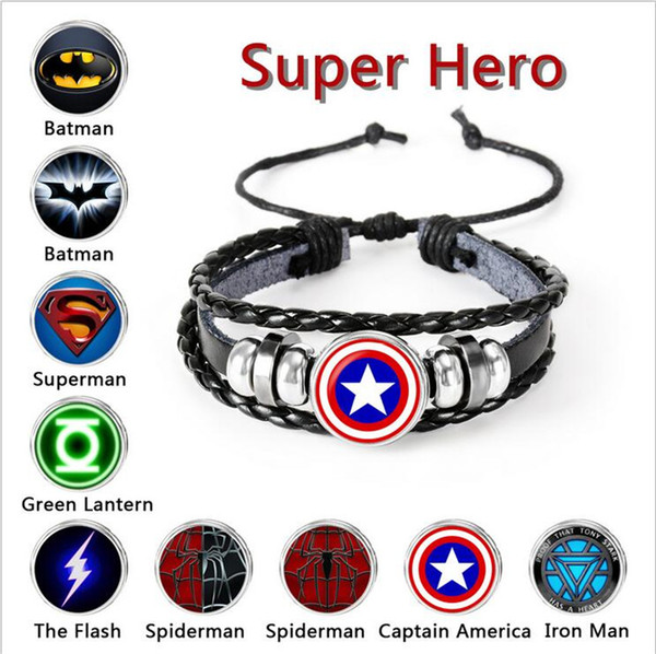 Hot Marvel Superhero Series Time Gem Multilayer Woven Beaded Leather Bracelet Customized