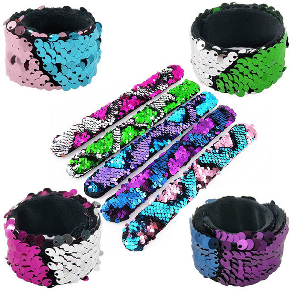 Glitter Mermaid Sequin Slap Bracelet Kid Jewelry Fish Scales Pattern Girl Charm Jewelry Party Favors Bangle Unicorn Wristbands