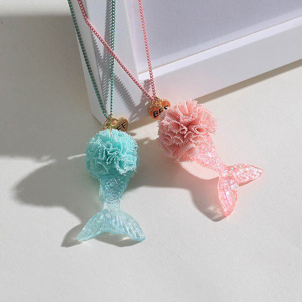 BedtFriend Children necklace Cartoon Mermaid Girls necklace floral Boutique princess Necklaces kids Jewelry fashion accessories A3852