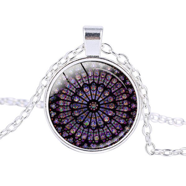 4 style Notre Dame de Paris necklace Paris Cathedral Men and women multicolor stained glass window alloy pendant necklace A2019 free ship