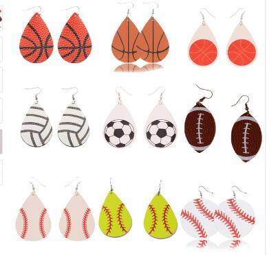 Sports PU Leather Earrings Vintage Baseball America german National Flag Football Earring United States Flag flamingo soccer basketball dc25