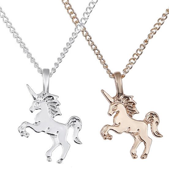 New Fashion Girl Women Unicorn Horse Pendant Necklace Silver Gold Plating Chain Choker Christmas Jewelry Lovely Gift