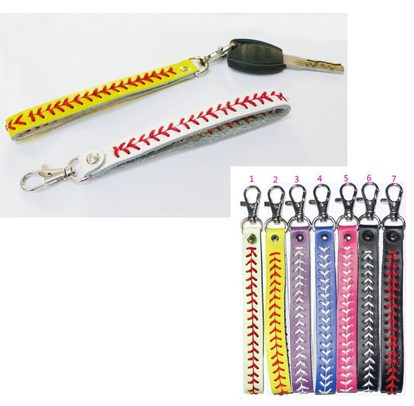 7 Colors Leather Key Chains Team Softball Baseball Headbands Stiches Hair Bands Seamed LE262