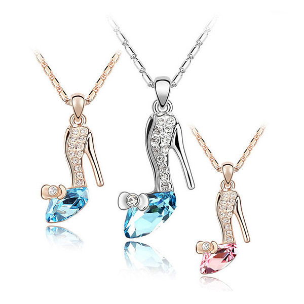 Kids Girls Noble Gold Sillver Plated Jewelry Cinderella Crystal shoes Pendant Austria Crystal Necklace for Valentine's Gifts