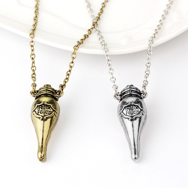 New Harry Book Felix Felicis Necklaces Potion Bottle Pendant Antique Silver Bronze Pendants Women Men Potter Fashion Jewelry 4.5*2.9cm