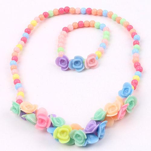 Kids Girls Colorful Lovely Princess Beads Flowers Necklace Bracelet 2 IN 1 Jewelry Set Faddish Gift