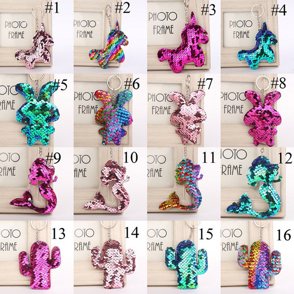 102 Colors Mermaid Sequins Keychains Flamingo Star Rabbit Unicorn Heart Keychain Glitter Key Ring Gifts for Baby Charms Car Bag Key Chain