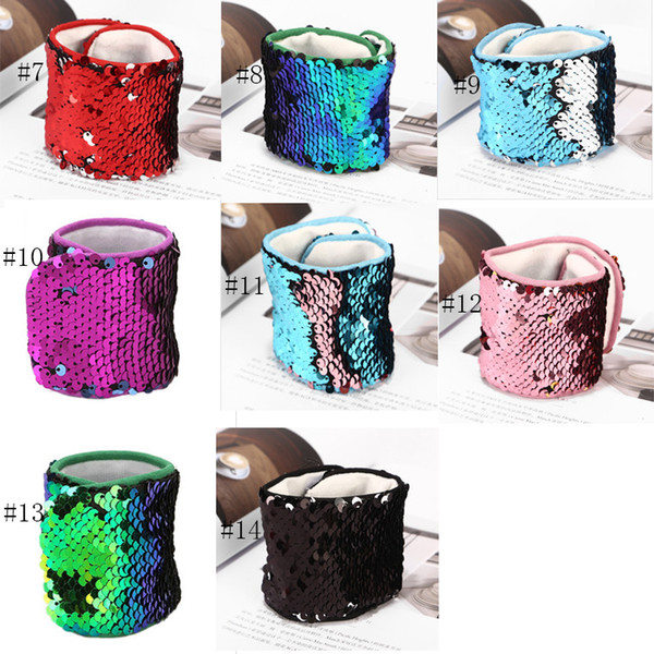 21.5cm*6.3 Double Color Reversible Sequin Mermaid Bracelet Magic Sequin Fish Scales Bangle Mermaid Bracelet Girl Wedding Favors Stres