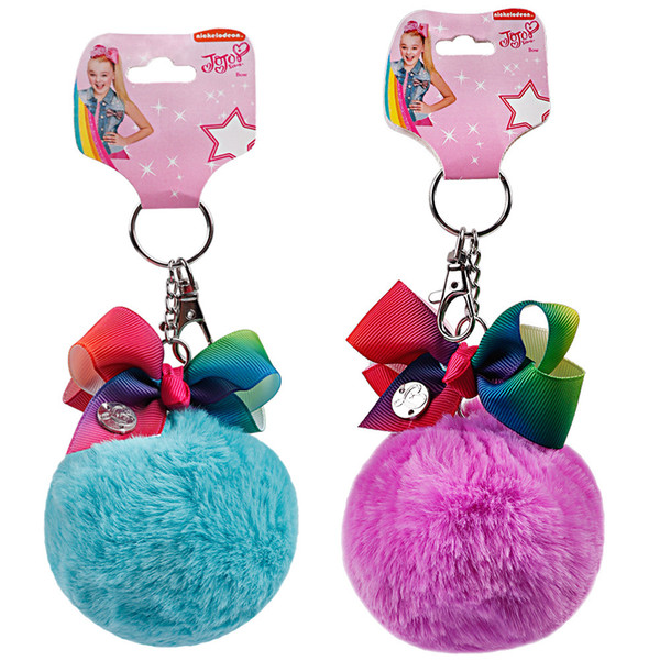 Cute Pompom jojo siwa Keychain For Girls Handmade Rainbow Knot Ball Key Chain Women Car Styling Bag Charms Jewelry