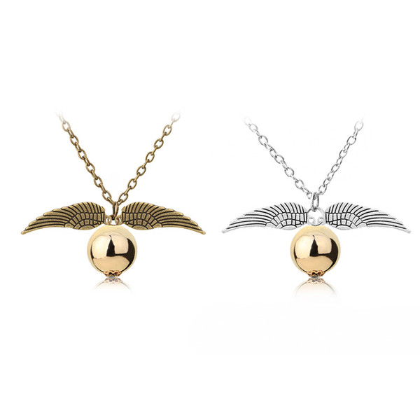 2 styles Fashion Harry P Necklace Men Women Vintage Style Angel Wing Charm Golden Snitch Pendant Necklace for Potter Movie Fans Accessories