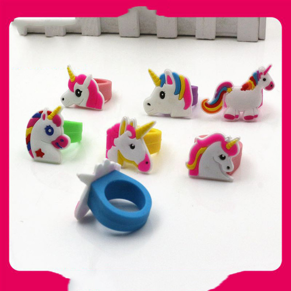 New Cute Unicorn Rings Carton PVC Soft Silicone Fashion Colorful Finger Rings Gifts for Kids Girls Boys Toys Accessory Jewelry Free Shipping